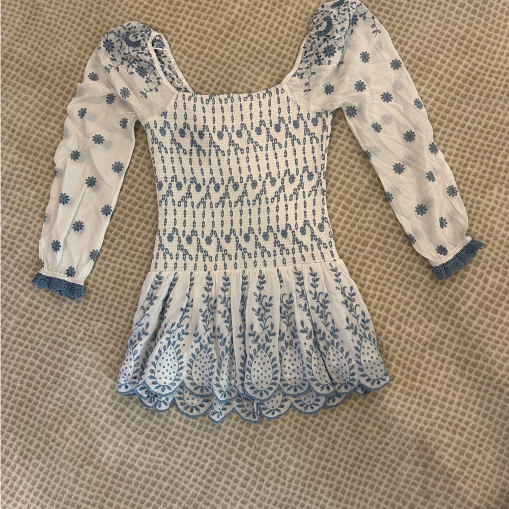 LoveShackFancy Blue and White Floral Dress